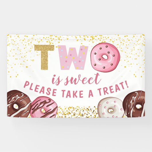 Sweet Donut 2e verjaardag party neemt een Treat Ba Spandoek (Horizontaal)