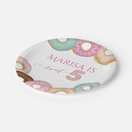 Sweet Donut Birthday | Kleurrijke Kinder partij - Papieren Bordje (Gekanteld)