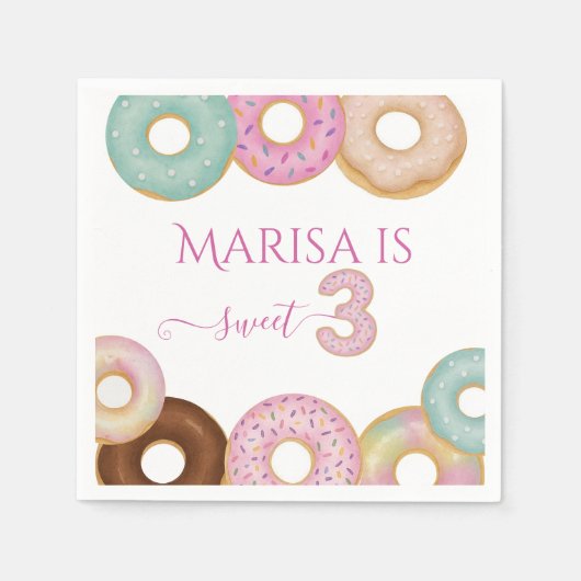 Sweet Donut Birthday | Kleurrijke Kinder partij - Servet (Voorkant)