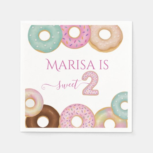 Sweet Donut Birthday | Kleurrijke Kinder partij - Servet (Voorkant)