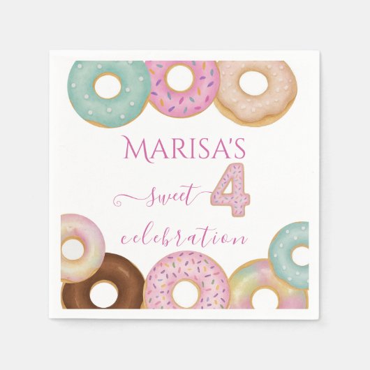 Sweet Donut Birthday | Kleurrijke Kinder partij - Servet (Voorkant)