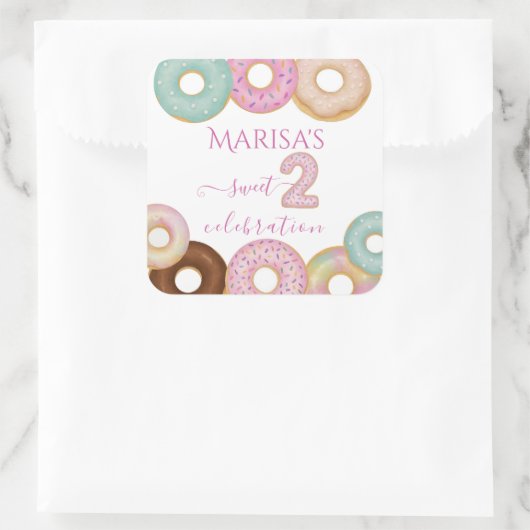 Sweet Donut Birthday | Kleurrijke Kinder partij - Vierkante Sticker (Tas)