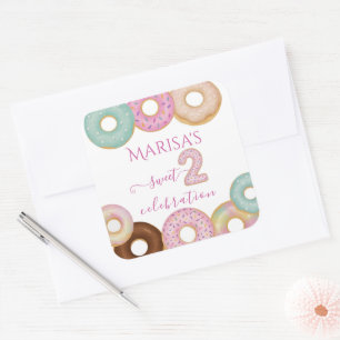 Sweet Donut Birthday   Kleurrijke Kinder partij - Vierkante Sticker