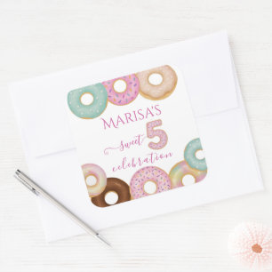 Sweet Donut Birthday   Kleurrijke Kinder partij - Vierkante Sticker