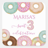 Sweet Donut Birthday | Kleurrijke Kinder partij - Vierkante Sticker (Voorkant)