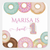 Sweet Donut Birthday | Kleurrijke Kinder partij - Vierkante Sticker (Voorkant)