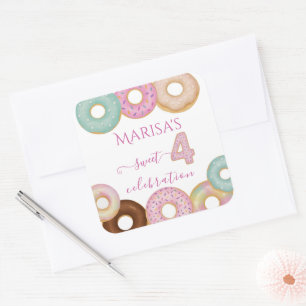 Sweet Donut Birthday   Kleurrijke Kinder partij - Vierkante Sticker