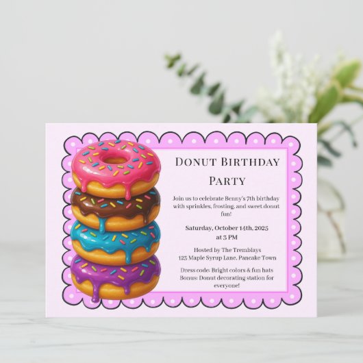 Sweet Donut Brunch | verjaardagsfeest Kaart (Staand voorkant)
