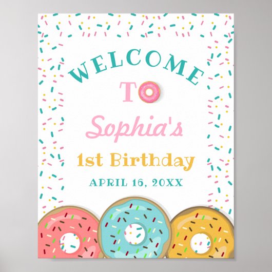 Sweet Donut Party Doughnut Birthday Welcome Sign Poster (Voorkant)