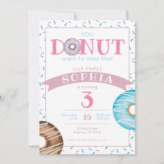 Sweet Donut Sprinkles Verjaardag Uitnodiging (Voorkant)