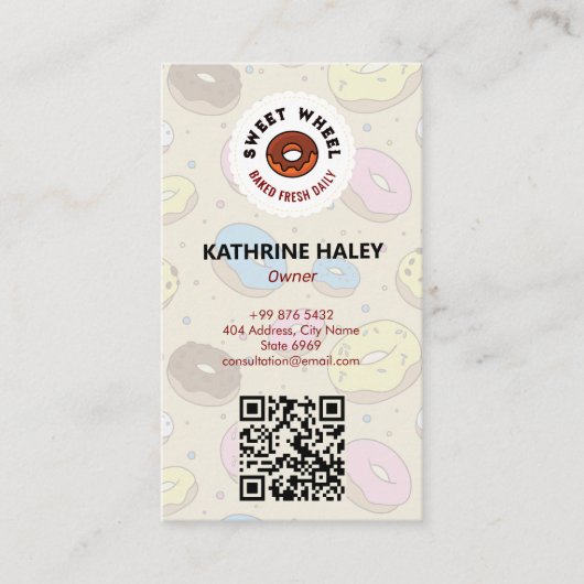 Sweet Donuts Business | Cream Schattigee Barcode Z Visitekaartje (Voorkant)