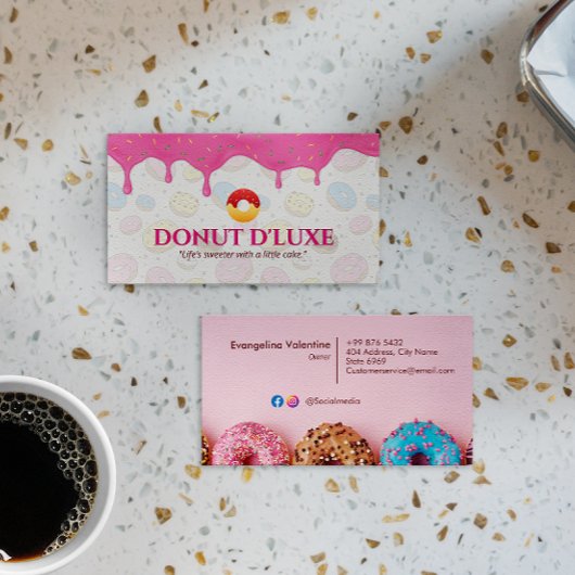 Sweet Donuts Business | Roze Schattigee Crème Visitekaartje