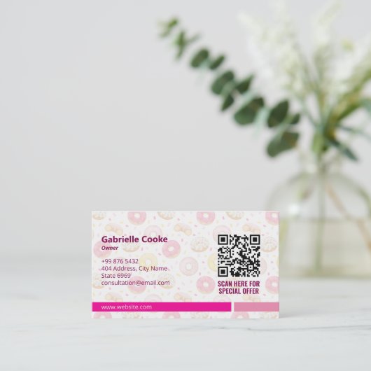 Sweet Donuts Business | Roze Schattigee streepjesc Visitekaartje (Staand voorkant)