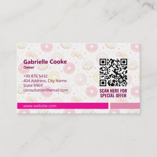 Sweet Donuts Business | Roze Schattigee streepjesc Visitekaartje (Voorkant)