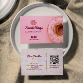 Sweet Donuts Business | Roze Schattigee streepjesc Visitekaartje