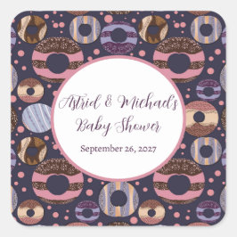 Sweet Donuts Paarse Meisje Baby shower Vierkante Sticker