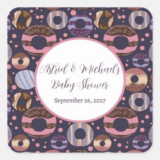 Sweet Donuts Paarse Meisje Baby shower Vierkante Sticker (Voorkant)