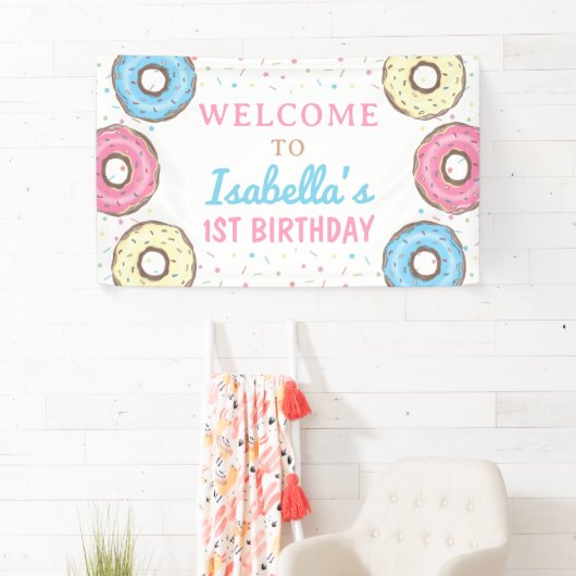 Sweet Donuts Sprinkles Verjaardag Welkom Achtergro Spandoek (Insitu)