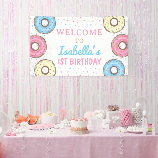 Sweet Donuts Sprinkles Verjaardag Welkom Achtergro Spandoek (Feest)