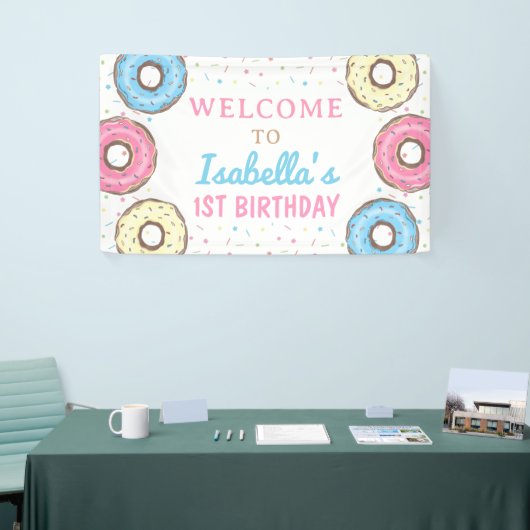 Sweet Donuts Sprinkles Verjaardag Welkom Achtergro Spandoek (Beurs)