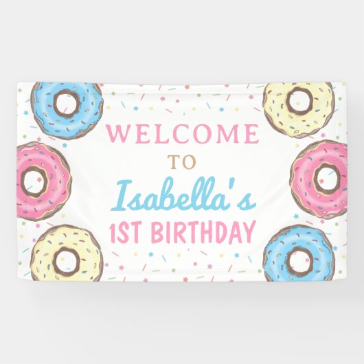 Sweet Donuts Sprinkles Verjaardag Welkom Achtergro Spandoek (Horizontaal)