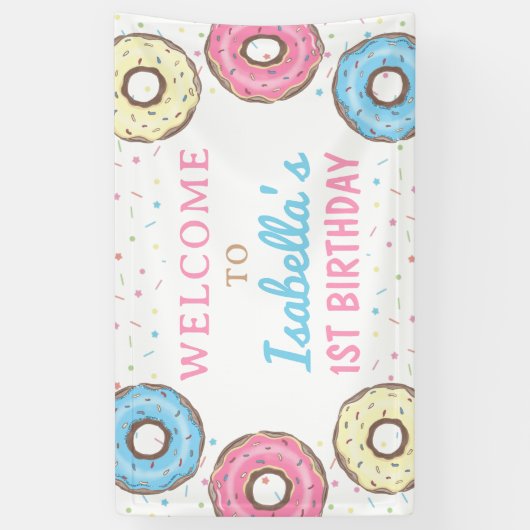 Sweet Donuts Sprinkles Verjaardag Welkom Achtergro Spandoek (Verticaal)