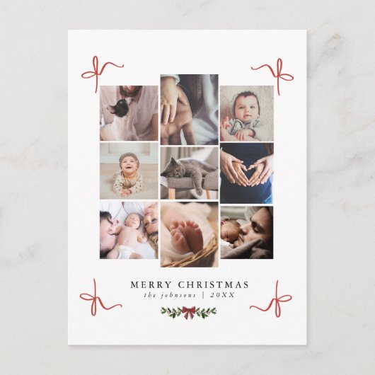 Sweet Doodle Bows Chic Photo Collage Kerstmis Feestdagenkaart (Voorkant)