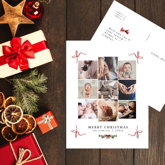 Sweet Doodle Bows Chic Photo Collage Kerstmis Feestdagenkaart
