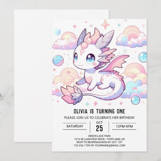 Sweet Dragon 1e verjaardag Kaart (Voorkant / Achterkant)