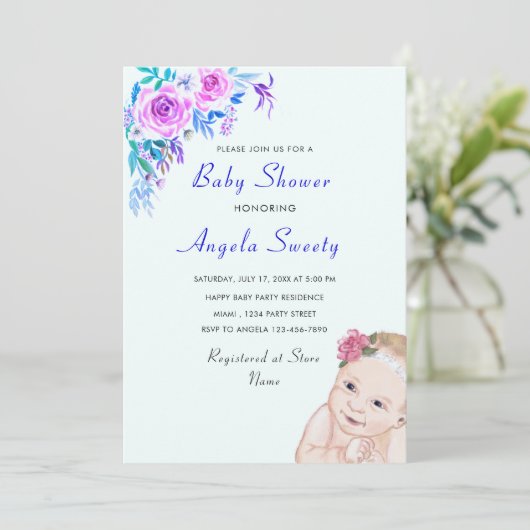 Sweet Drawing Fun Stork Baby shower Invitation (Staand voorkant)