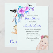 Sweet Drawing Fun Stork Baby shower Invitation (Voorkant / Achterkant)