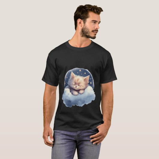 Sweet Dream Cat Sleeping on Cloud Night Sky Art 🌙 T-shirt (Voorkant volledig)
