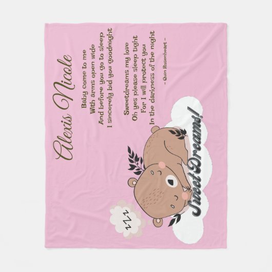 Sweet Dreams Baby Beer Fleece Deken (Voorkant)
