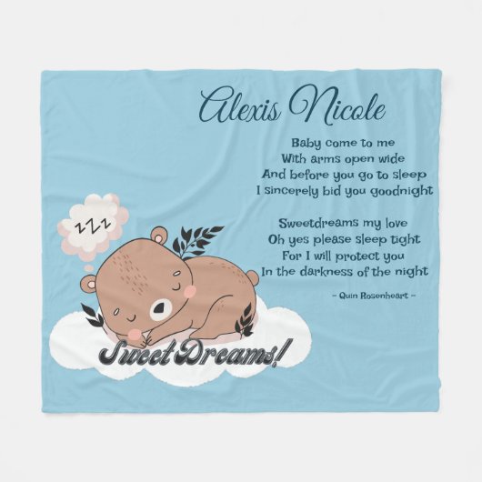 Sweet Dreams Baby Beer Fleece Deken (Voorkant (Horizontaal))