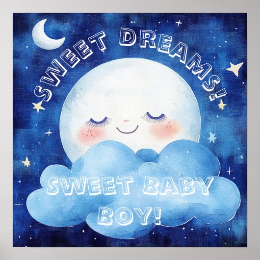 Sweet Dreams Baby Boy Blue Night Sky Poster (Voorkant)