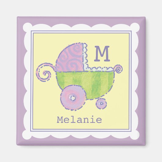 Sweet Dreams Baby Carriage Lavender Monogrammed Magneet (Voorkant)