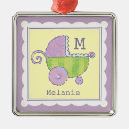 Sweet Dreams Baby Carriage Lavender Monogrammed Metalen Ornament