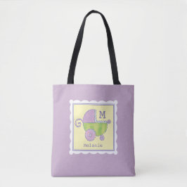Sweet Dreams Baby Carriage Lavender Monogrammed Tote Bag