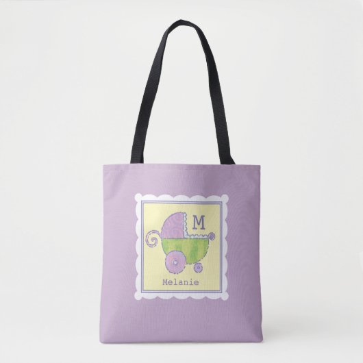 Sweet Dreams Baby Carriage Lavender Monogrammed Tote Bag (Voorkant)