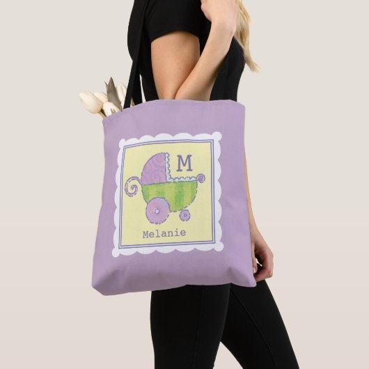 Sweet Dreams Baby Carriage Lavender Monogrammed Tote Bag (Dichtbij)