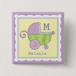 Sweet Dreams Baby Carriage Lavender Monogrammed Vierkante Button 5,1 Cm