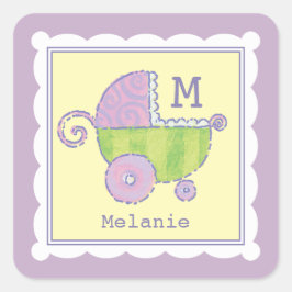 Sweet Dreams Baby Carriage Lavender Monogrammed Vierkante Sticker