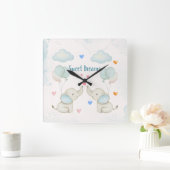 Sweet Dreams Baby Elephant Nursery Vierkante Klok (Huis)