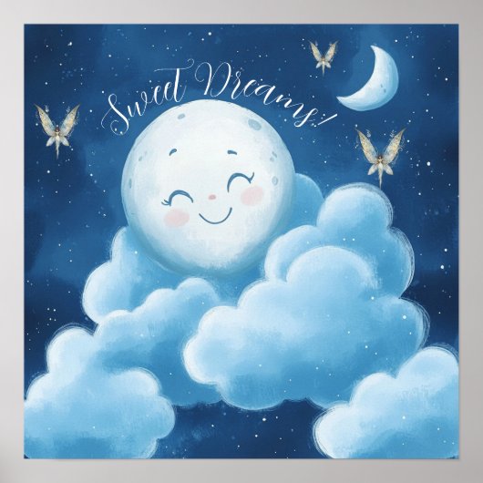 Sweet Dreams Blue Night Sky Nursery Poster (Voorkant)