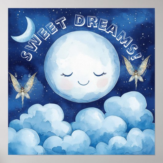 Sweet Dreams Blue Night Sky Nursery Poster (Voorkant)