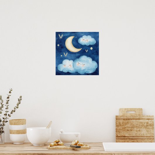 Sweet Dreams Blue Night Sky Nursery Poster (Keuken)