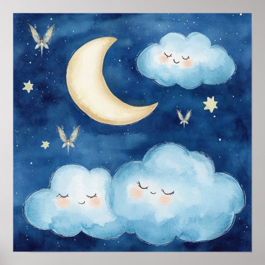 Sweet Dreams Blue Night Sky Nursery Poster (Voorkant)