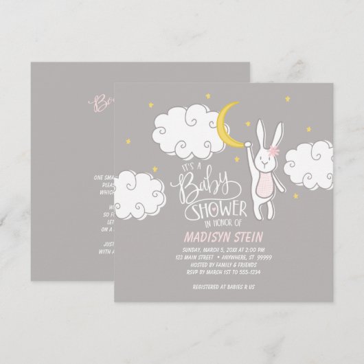 "Sweet Dreams" Bunny Baby shower Uitnodiging (Voorkant / Achterkant)