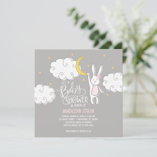 "Sweet Dreams" Bunny Baby shower Uitnodiging (Staand voorkant)