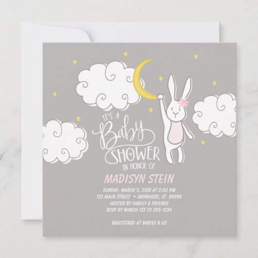 "Sweet Dreams" Bunny Baby shower Uitnodiging (Voorkant)